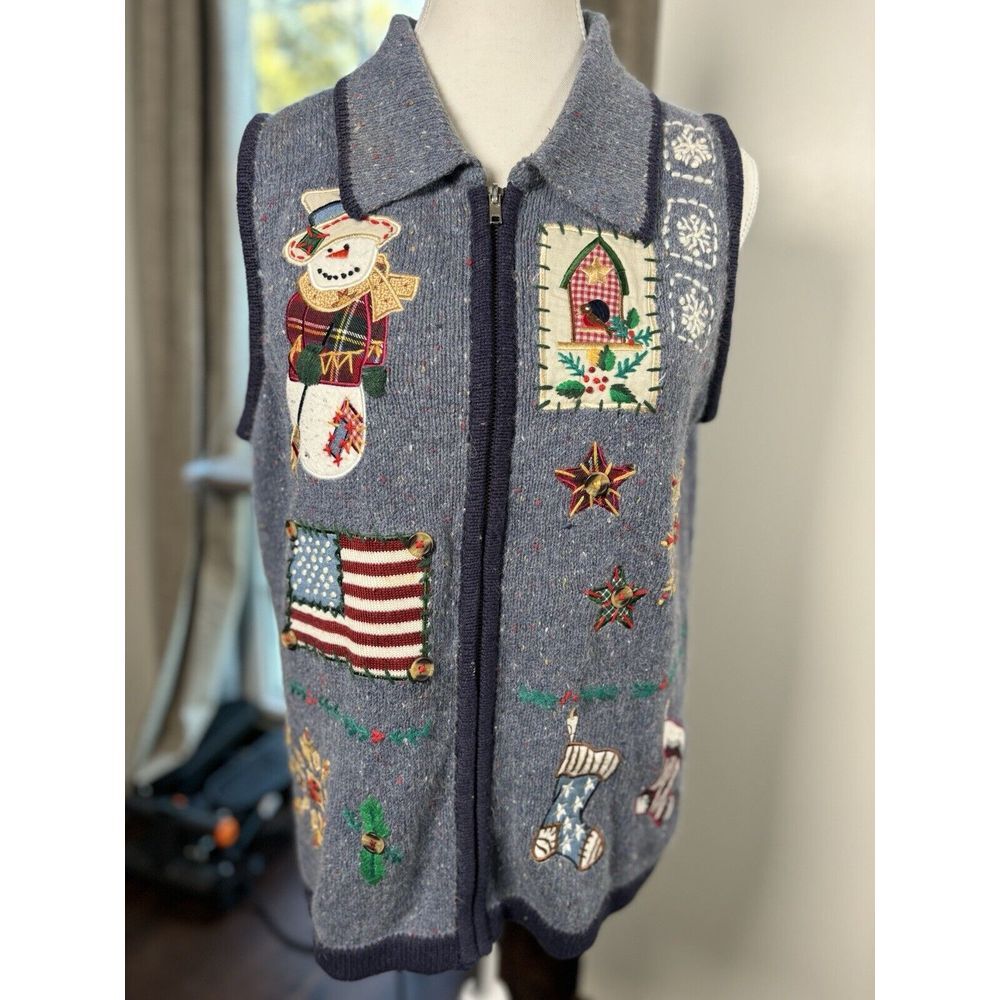 Victoria Jones Sweater Vest‎ Christmas Angora Ramie   Blend Med Snowman Vintage